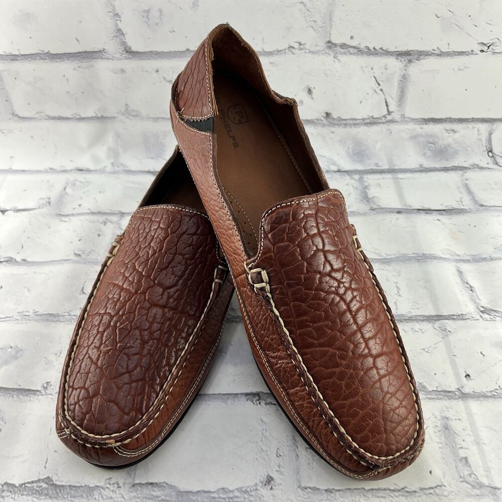 TB Phelps Shoes Ashby Bison Pebbled Leather Slip On Loafers Mens 13 M Brown